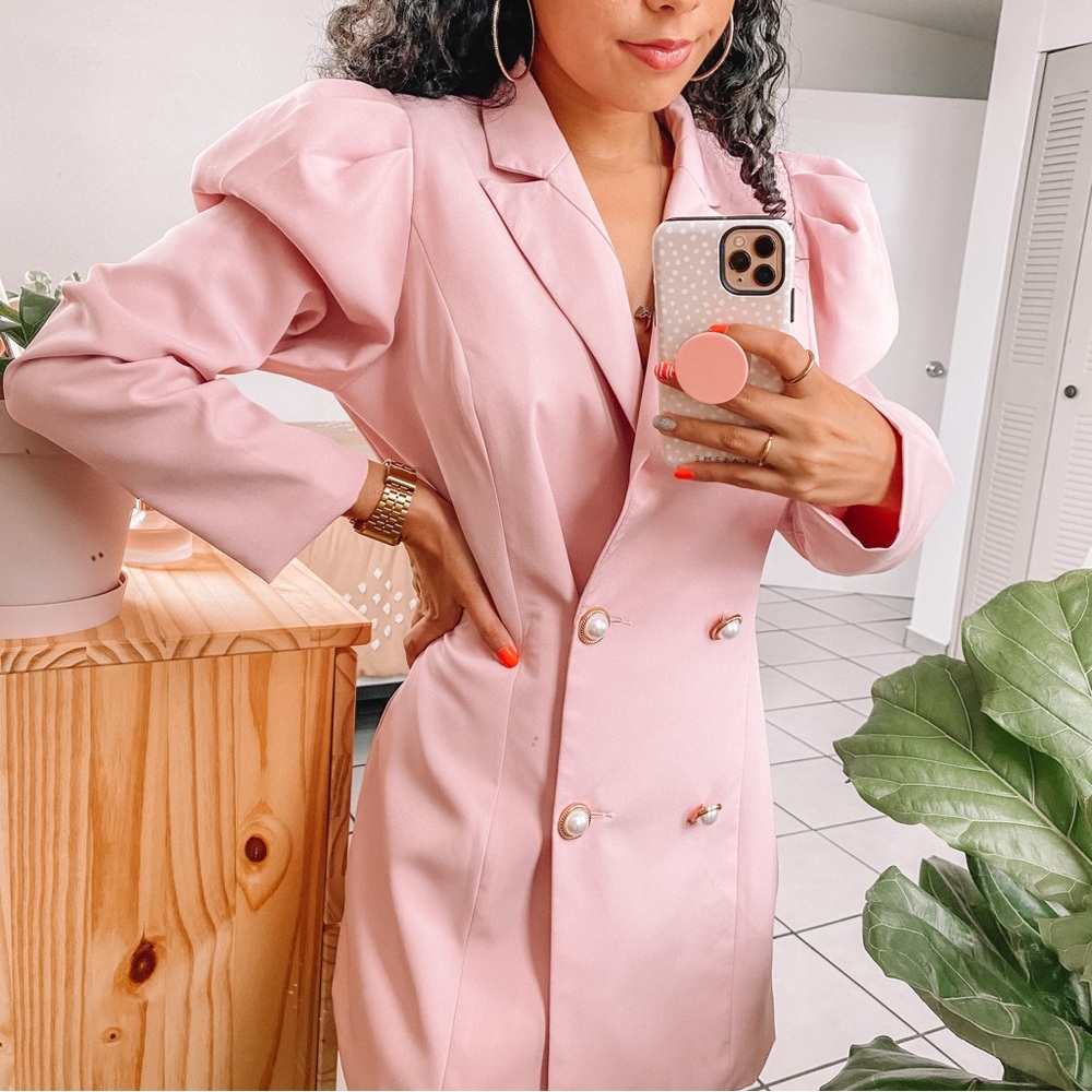 Prettylittlething Pink blazer dress with pearl buttons size US 6